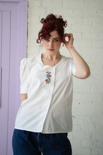 White Cotton Embroidered Blouse (M-L) (6563725148246)