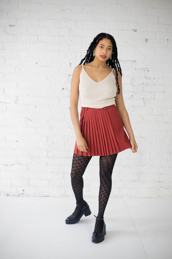 60s Red Pleat Mini Skirt (XS) (5014313369686)
